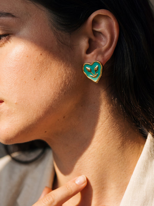 Azzurra Botanical Hearts Studs