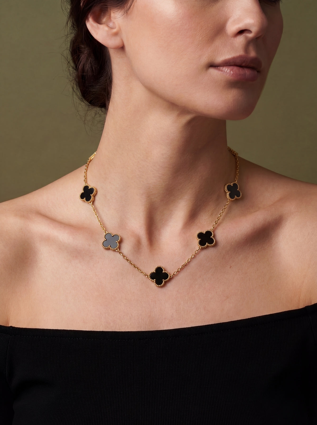 Onyx Clover Necklace