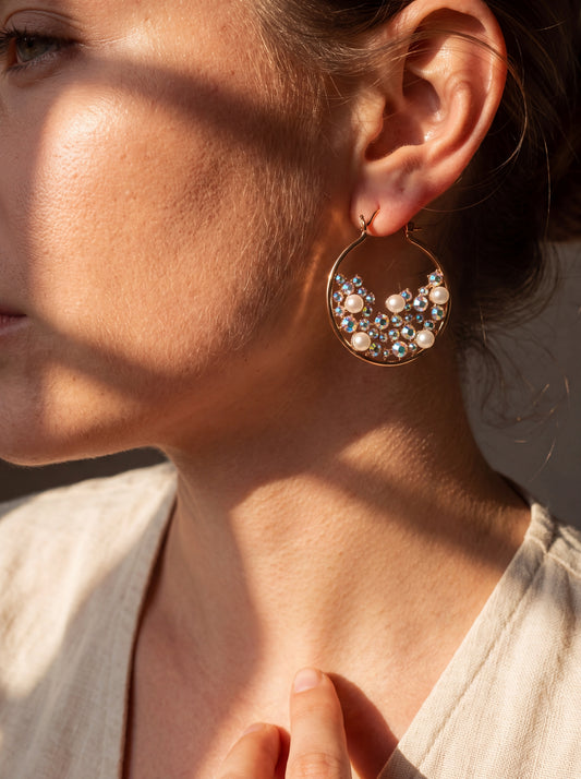 Lunaria Crystal & Pearl Hoops