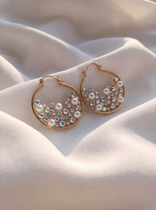Lunaria Crystal & Pearl Hoops